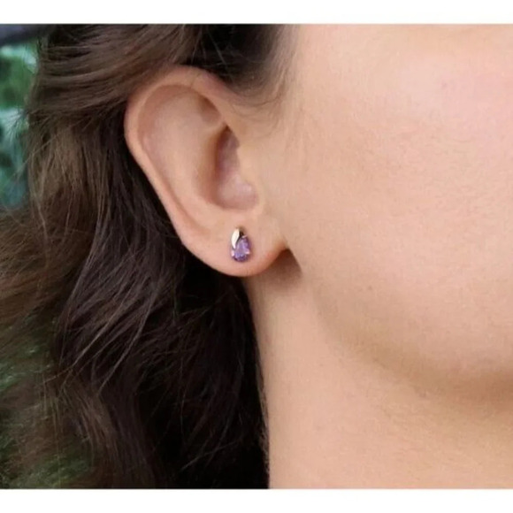 10k Yellow Gold Natural Purple Amethyst Earrings Stud Post - Picture 2 of 8
